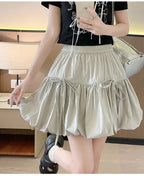 Süße Schleifen Plissierte Flauschige Röcke für Damen Sommer Koreanischer Stil Elastische Taille Laternenrock Damen Lockerer Weißer A-Linien Minirock