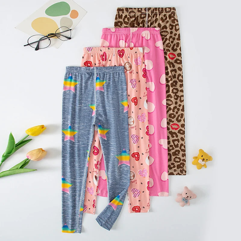 2/4 Stücke Kinder Mix-And-Match Leggings mit Liebes-Aufdruck, Mädchen, lässig, Joker, schmal, 9 Hosen, modische elastische Taille, Valentinstag-Hose