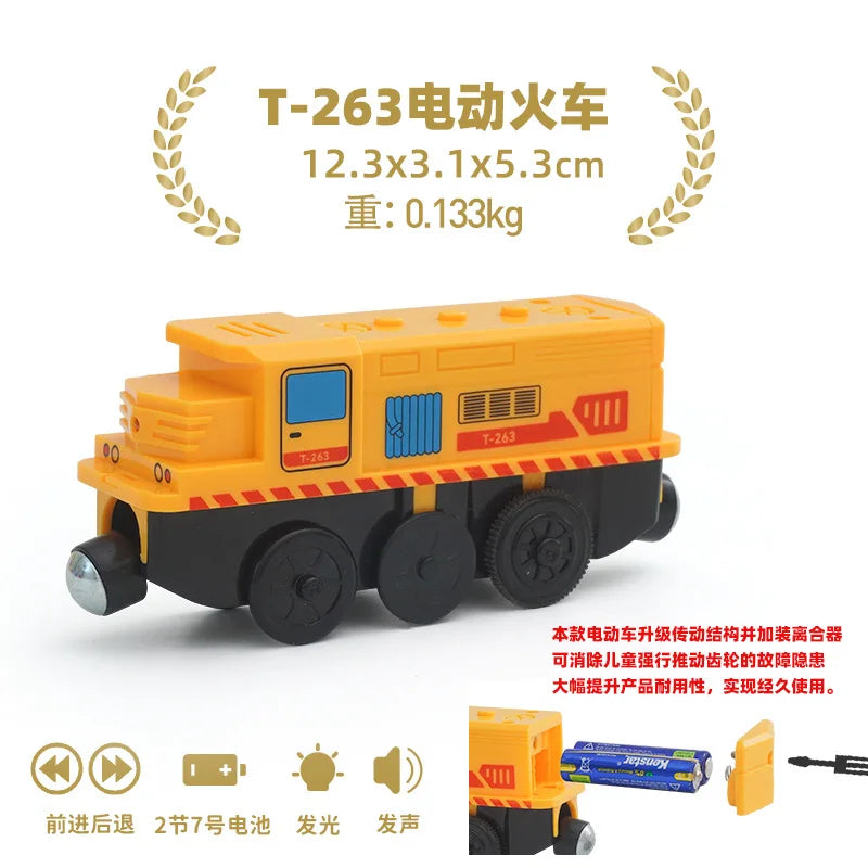 Elektrische Zuglokomotive Magnetisches Auto Druckguss-Modell Steckplatz passend für alle Marken Holzzugschienenbahn für Kinder Spielzeug W02