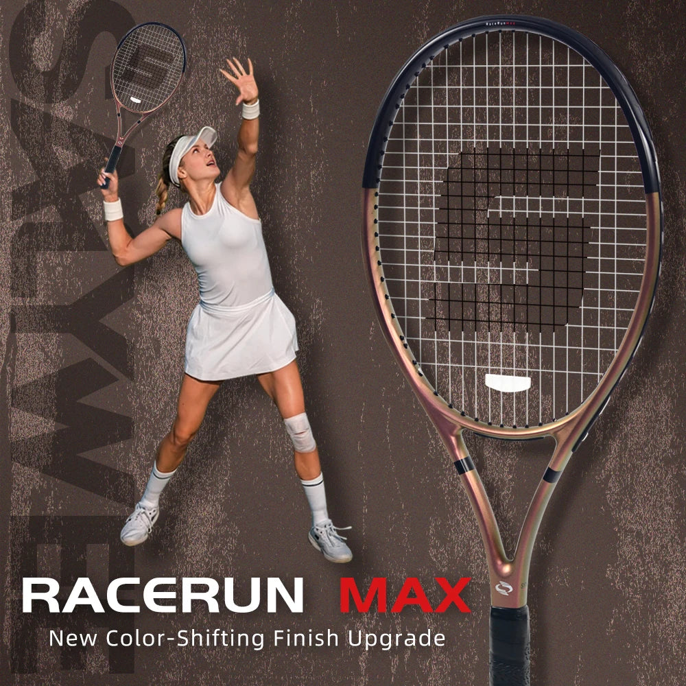 RaceRun-MAX Carbon-Verbund Tennisschläger, 295±10g Leichtgewicht, 325mm Balance, einteiliger stabiler Rahmen, 50-60lbs, für Fortgeschrittene