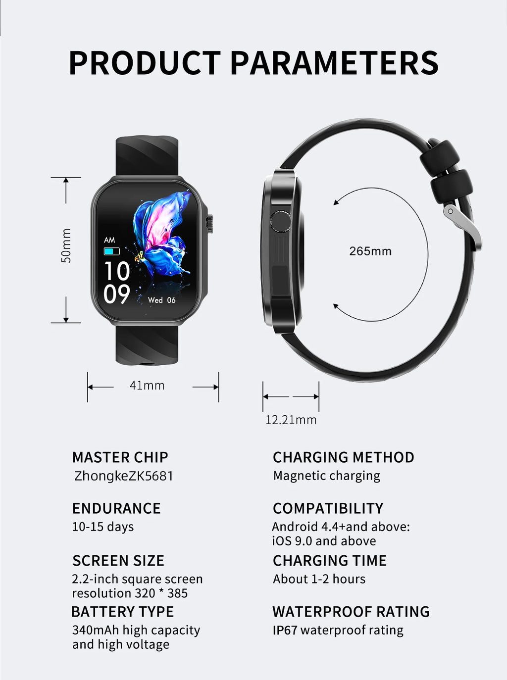 LIGE Neue 2,2-Zoll 3D Gebogenes Display Smartwatch Mit LED-Licht Thermometer Gesundheitsmonitor Smartwatch BT Anruf Sport Fitness Uhr