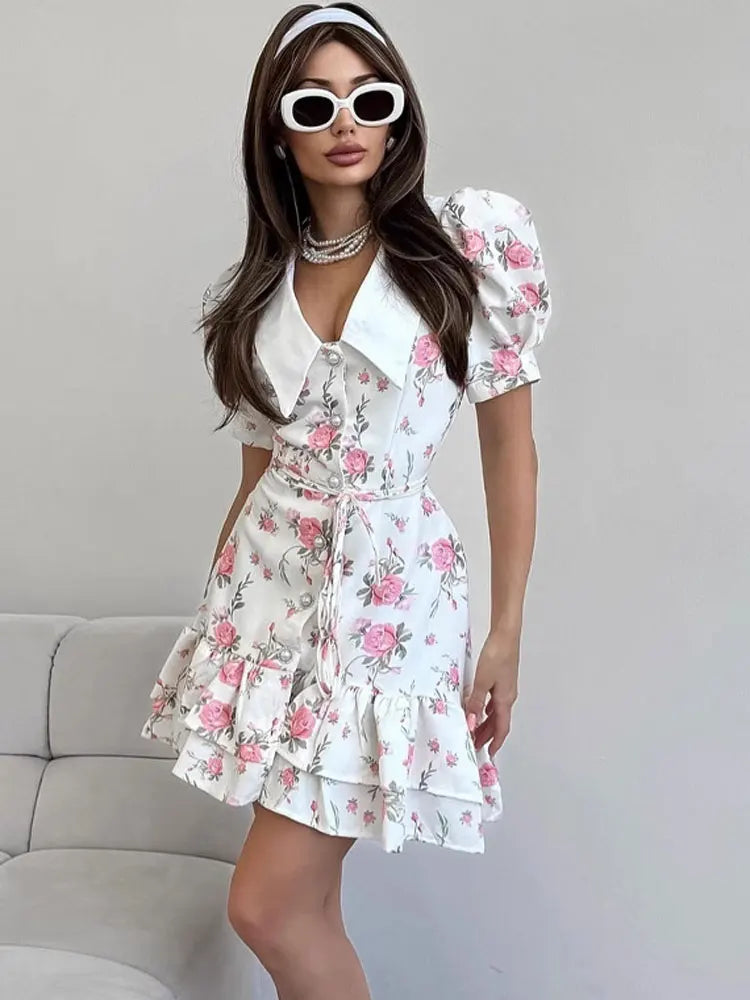 Tossy Bedrucktes Revers Mode Minikleid Damen Kurzarm Patchwork Kontrast Elegantes Sommerkleid 2025 Damen Bodycon Kleid