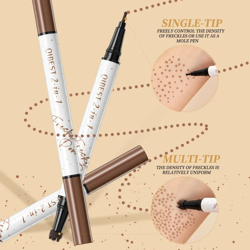 Qibest 2-In-1 Freckle Pen with Gourd-Shaped Head, Natural and Realistic, Sweat-Proof, Double-Ended Stamp Dot Pen Cosmetic Stick