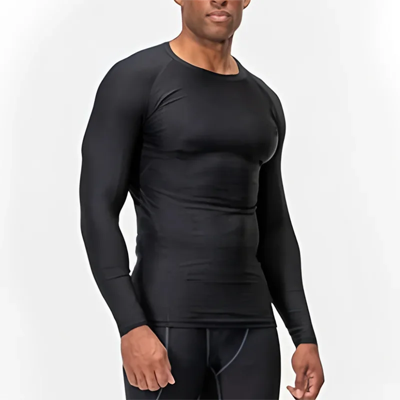 Einfache Frühling Herren Training Sport T-Shirts Schnelltrocknend Eng Anliegend Langarm Kompressionsshirt Sportbekleidung Fitness-Shirts
