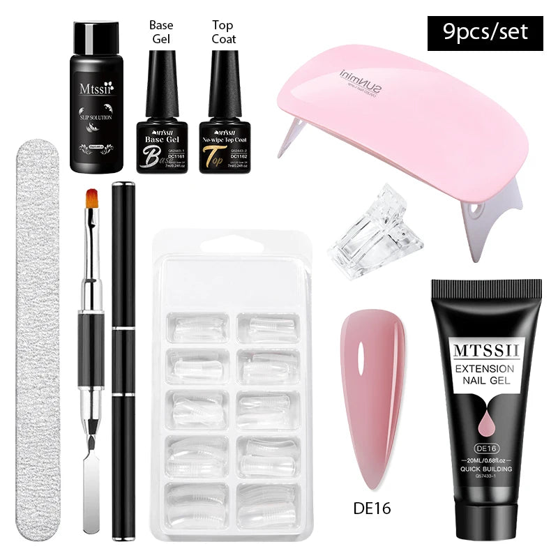 24-teiliges Set 20ml Poly Nail Extension Gel Kit Mini-UV-Lampe Versiegelung mit Basislack Überlack Professionelles Poly-UV-Nagelgel-Kit Starter-Kit