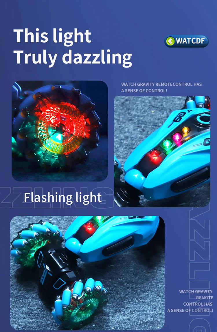 4WD RC Drift-Auto mit Musik, LED-Lichtern, 2.4G Gesten-Funkfernbedienung, Sprüh-Stunt-Auto, 360° drehbares Kletterauto, Spielzeuggeschenk