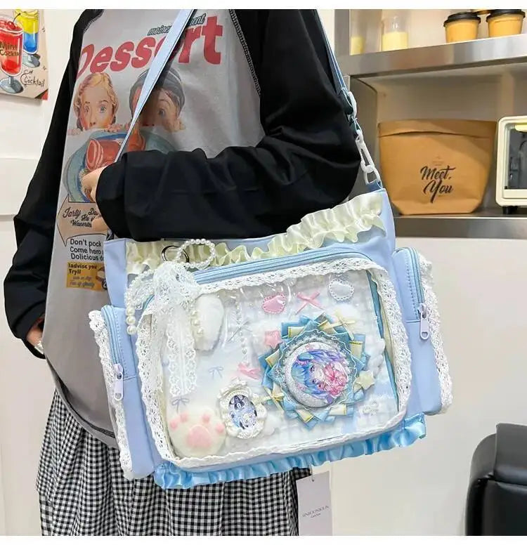Neue Y2K Süße Japanische Ita Bag Lolita Mädchen Transparente Umhängetasche Große Kapazität Umhängetasche Lässige Tasche DIY Display Handtaschen