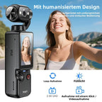 4K HD-Videokamera mit 1,9" CMOS, wiederaufladbar über USB, 180° drehbarer Action-Camcorder für Vlogging, Live-Streaming