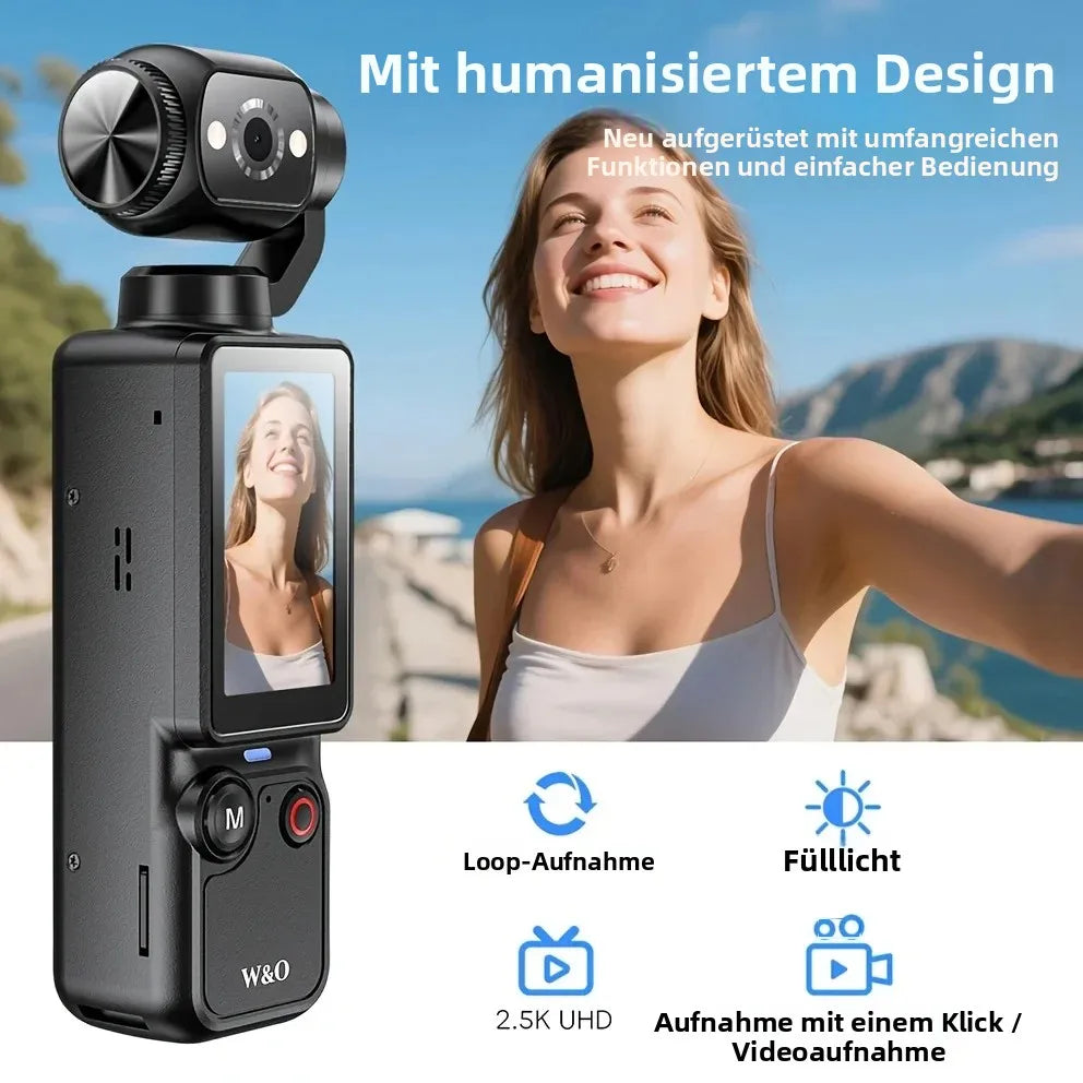 4K HD-Videokamera mit 1,9" CMOS, wiederaufladbar über USB, 180° drehbarer Action-Camcorder für Vlogging, Live-Streaming