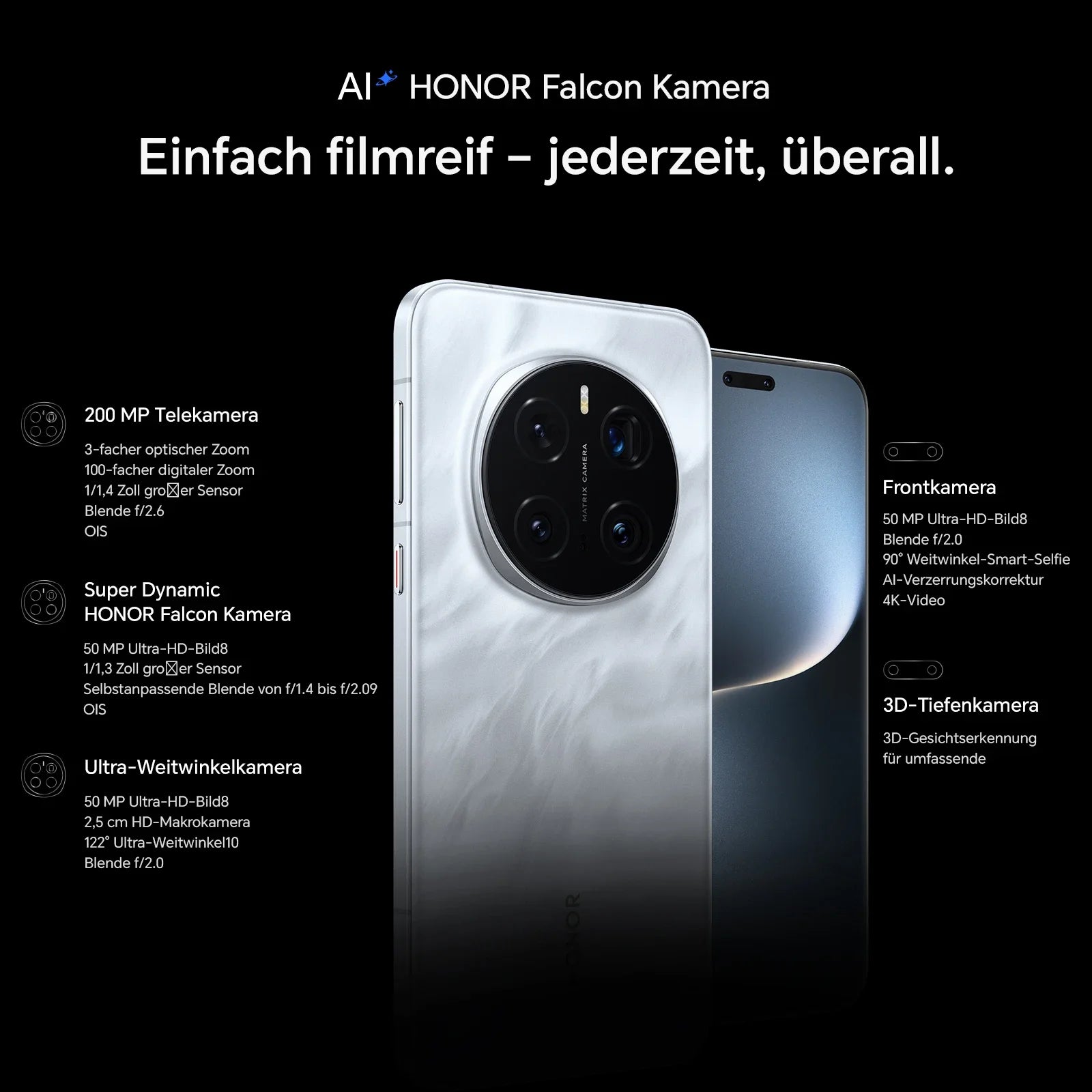 HONOR Magic7 Pro 5G, EU Version, 5G Smartphone, Snapdragon 8 Elite, 12GB+512GB, 100W SuperCharge, 5270 mAh Akku, 6.8 Zoll Display