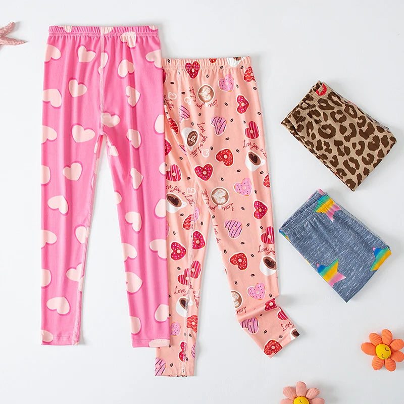 2/4 Stücke Kinder Mix-And-Match Leggings mit Liebes-Aufdruck, Mädchen, lässig, Joker, schmal, 9 Hosen, modische elastische Taille, Valentinstag-Hose Zweitbild