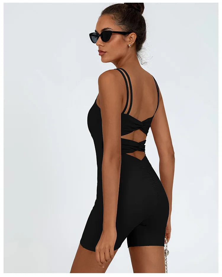 Greenora Damen Workout Strampler Sexy Rückenfrei Yoga Overall Eng Anliegend Body Fitness Activewear Ärmellose Sportbekleidung Einteiler