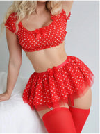 Gepunktetes sexy Tutu Damen Dessous Set Hochwertig, modisch und exquisit, schulterfreies zweiteiliges Set mit Schlitz