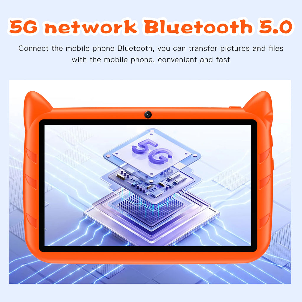 BDF Cartoon-Muster 7 Zoll Kinder-Tablet Quad Core 4GB RAM 64GB ROM Android 13 Google Lernspiele Tablets 4000mAh