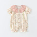 Baby Bodysuit Sommer 2026 Blumendruck Baumwolle Peter-Pan-Kragen Puffärmel Strampler für Mädchen Weiches atmungsaktives Outfit