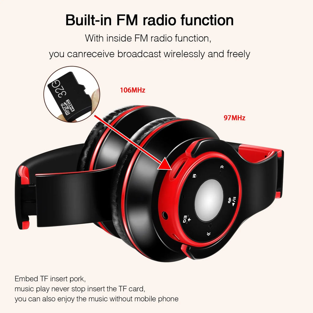 Bunter Stereo-Audio-MP3-Bluetooth-Kopfhörer, kabellos, mit SD-Kartenunterstützung und Mikrofon, 20 Stunden Wiedergabe