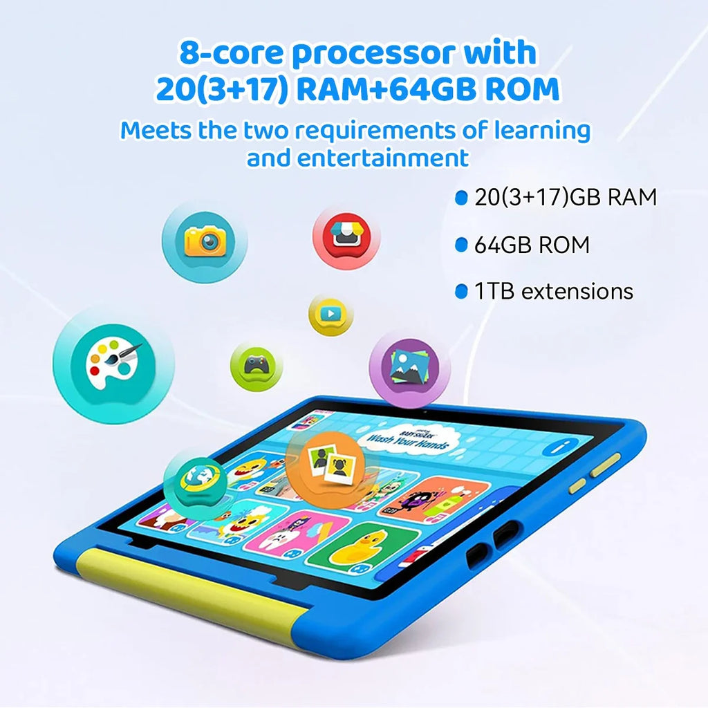 Kinder-Tablet Android 15 Tablet für Kinder 10 Zoll 20GB+64GB 8-Kern mit Hülle 1TB TF erweiterbar für Kleinkinder Kinder Kindersicherung