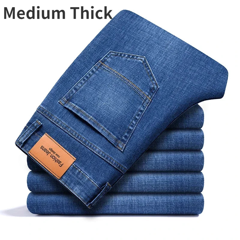 Herrenhose Büro Business Jeans Herren Klassische Blau Schwarz Baumwolle Stretch Straight Denim Hose Herren Marken Hosen