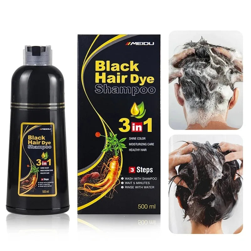30ml/500ml 3-in-1 Schnell-Haarfärbeshampoo Naturschwarz Kräuter-Haarfarbe Feuchtigkeitsspendend Milde Haarfärbe-Pflegespülung Haarpflegeprodukte