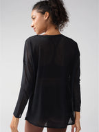 Mode Damen Atmungsaktive Lockere Schnelltrocknende Langarm Yoga Shirts Schlankmachende Seitenschlitze Freizeit Laufen Fitness Radfahren Oberteile