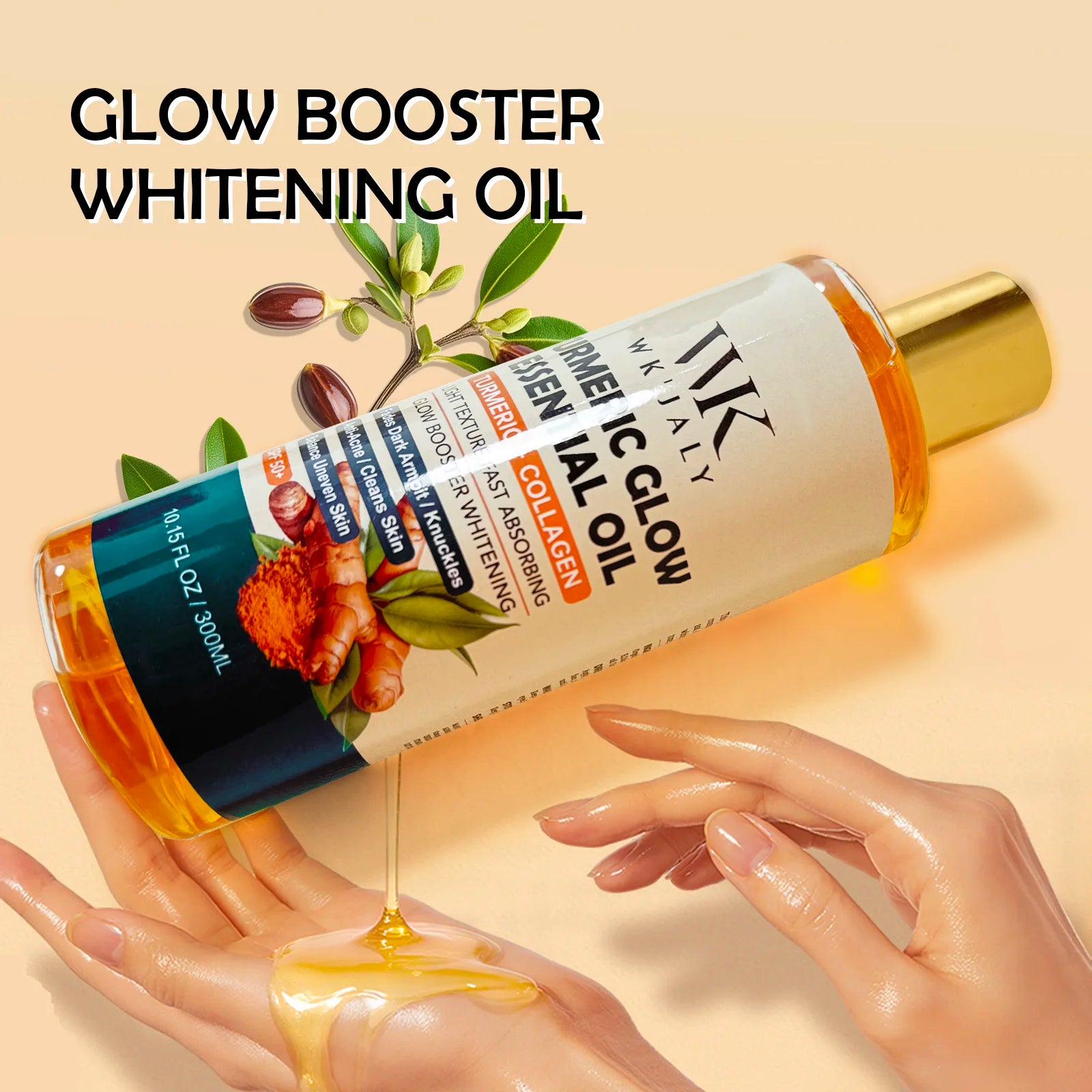 WK JALY Kurkuma Glow Essential Körperöl, feuchtigkeitsspendend, aufhellend, hellt dunkle Achseln und Fingerknöchel auf, gegen Akne, gleicht ungleichmäßige Haut aus