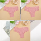 FINETOO 3er-Pack Damen Baumwollunterwäsche Slips Sexy Spitze Brasilianischer Slip Niedrige Taille Blumenmuster Einfarbig G-String Atmungsaktive Dessous
