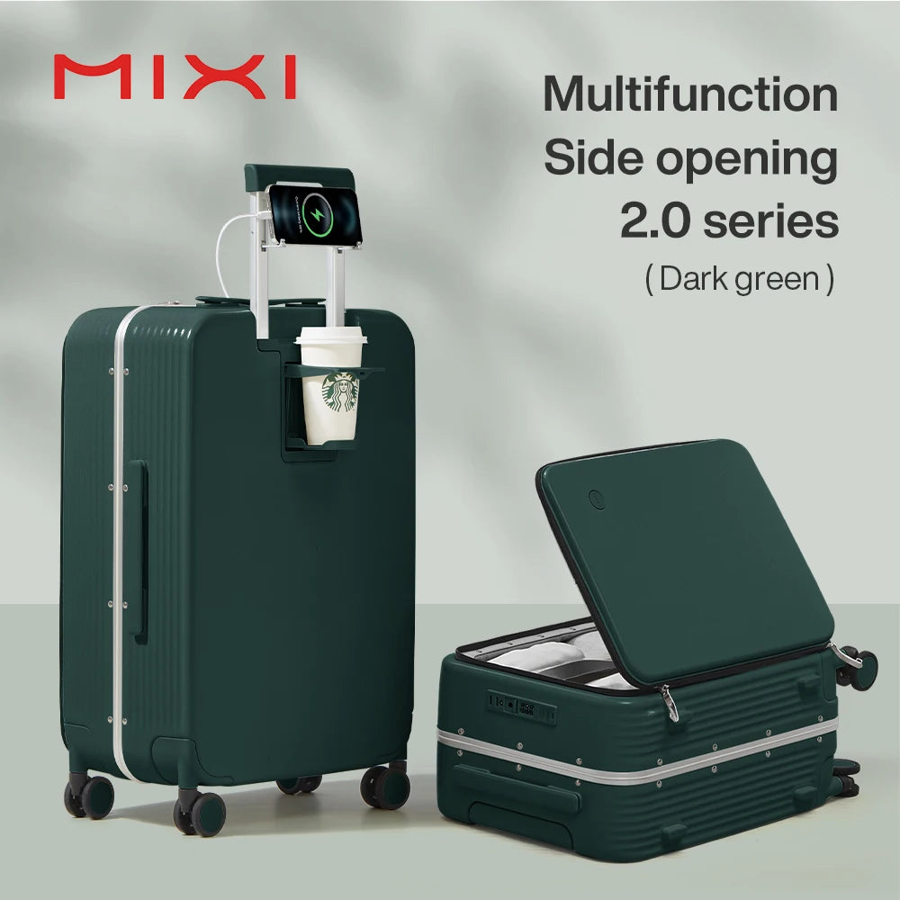 Mixi NEUER Aluminiumrahmen-Koffer Handgepäck Rollkoffer mit USB-Anschluss, Getränke- und Handyhalter für die Kabine, 20 24 Zoll