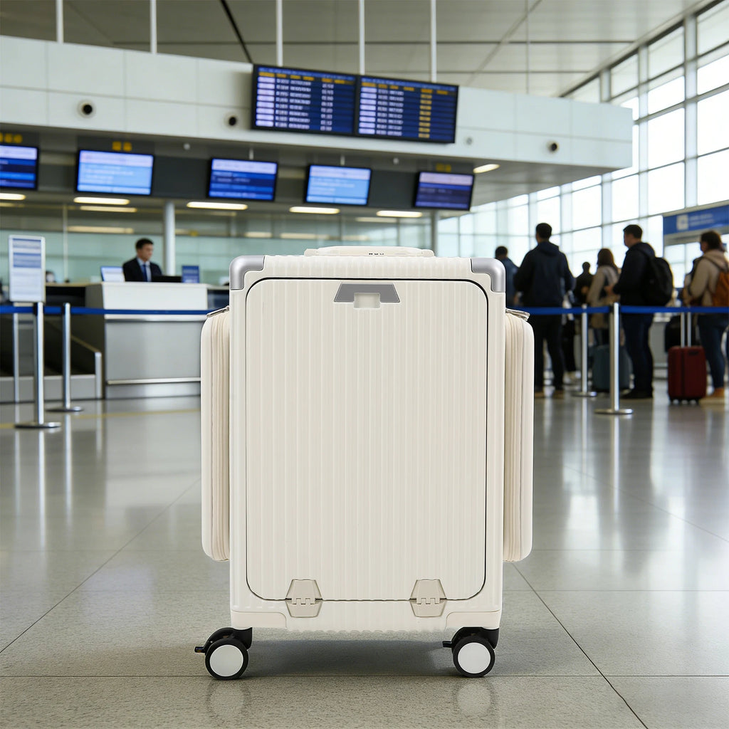 Moderner 20-Zoll PC-Gepäckkoffer, Aluminiumlegierung, Hartschale, Reisekoffer mit 4 Rollen, 3-Öffnungs-Struktur für Reisen