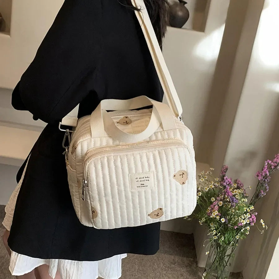 Niedliche Bären Wickeltasche Baumwolle Reißverschluss Windeltasche Damen Handtasche Windel-Caddy Organizer Baby Umstands-Reisetasche