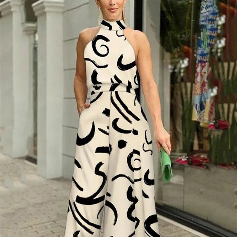 Sexy ärmelloser Jumpsuit Büro-Dame Frühling Sommer Mode Lässige schulterfreie bedruckte Jumpsuits für Frauen 2024 Einteiler Strampler