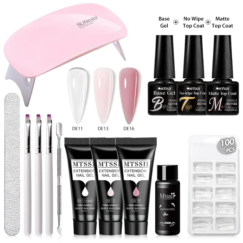 24-teiliges Set 20ml Poly Nail Extension Gel Kit Mini-UV-Lampe Versiegelung mit Basislack Überlack Professionelles Poly-UV-Nagelgel-Kit Starter-Kit