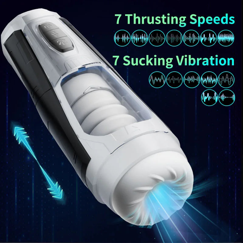7 stoßende & vibrierende Stimulationsmodi, männlicher Masturbator Cup, realistischer 3D-Ärmel für männliche Masturbation, Penistraining, 18+