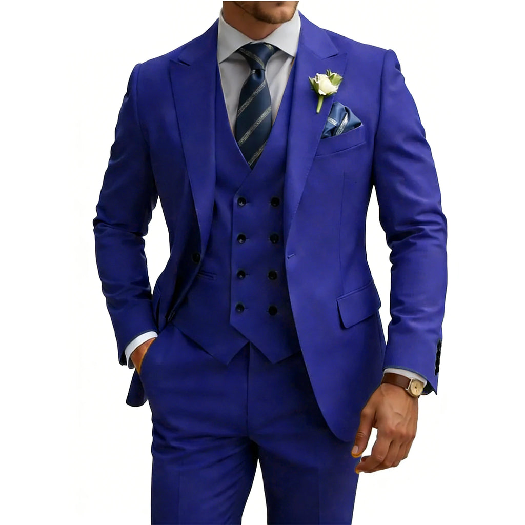 Herren 3-teiliger Slim Fit Anzug für Herren Zweireiher Hochzeits- Abschlussballanzug Formeller Business-Dinner-Smoking