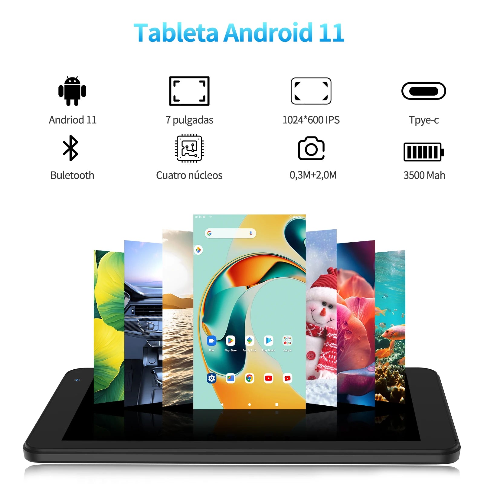 PRITOM 7 Zoll Tablet PC 32 GB Android 11 mit Quad-Core-Prozessor HD-IPS-Display Dual-Kamera WiFi mit PU-Schutzhülle