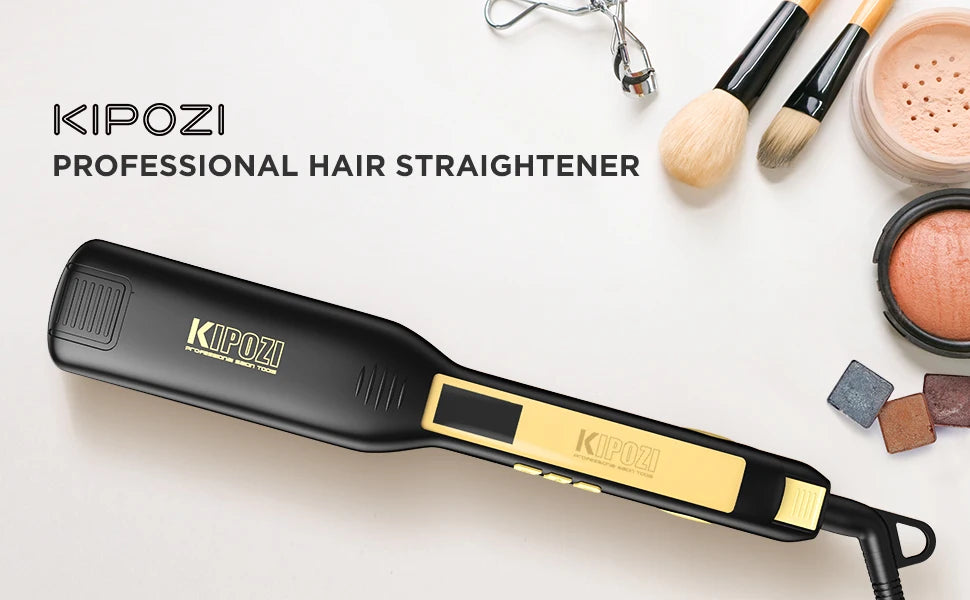 KIPOZI Professioneller Titan-Glätteisen mit digitalem LCD-Display, Dualspannung, sofortige Aufheizfunktion, Lockenstab