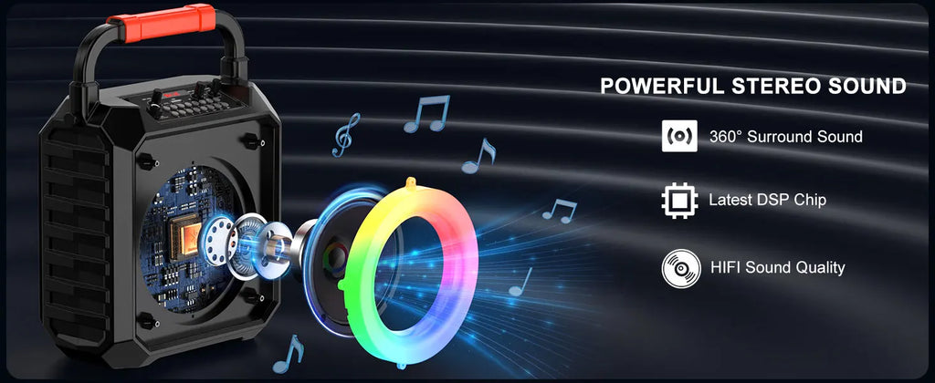 T17-T Karaoke-Maschine und Bluetooth-Kopfhörer, tragbarer Lautsprecher mit LED-Lichtern für Kinder und Erwachsene, unterstützt Bluetooth/USB/TF/AUX