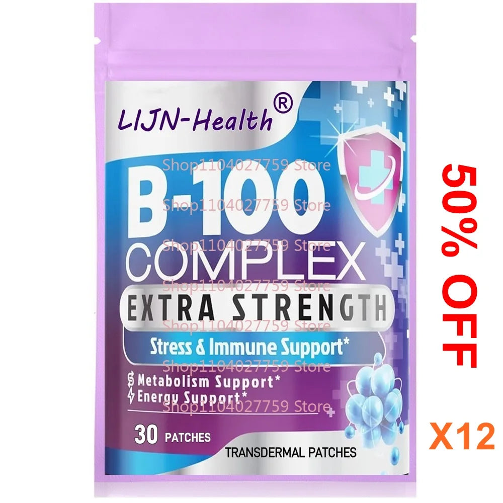 30 Patches Vitamin B Komplex Transdermal-Pflaster Alle B-Vitamine Folsäure, Vitamin C Unterstützung für Immunsystem, Energie & Stoffwechsel