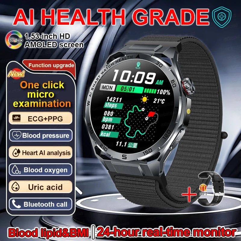 EKG High-End Gesundheits-Smartwatch Herren Blutdruck Lipide Blutsauerstoff Körperanalyse Harnsäure Gesundheitstracker Smartwatch Herren Damen