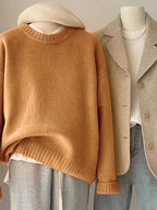 Weicher, wachsartiger Rundhals-Pullover aus 100 % reinem Kaschmir für Damen, lockerer Pullover, Herbst- und Winter-Kurzpullover