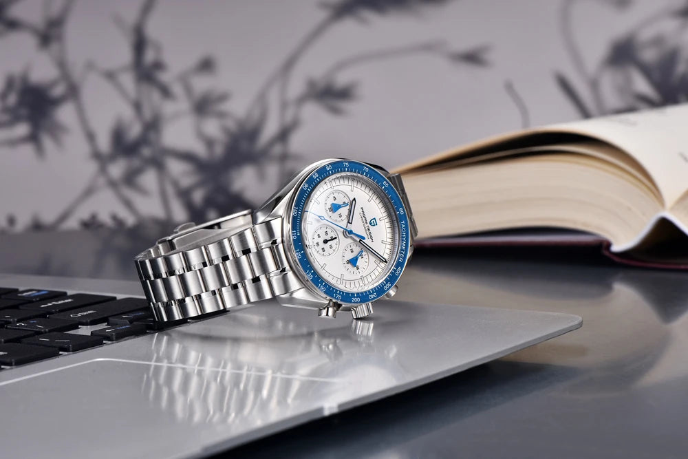 Neue PAGANI DESIGN Moon Men Uhr Retro-Luxus-Quarzuhren für Herren Edelstahl Sport wasserdicht Chronograph Herren+Mit BOX