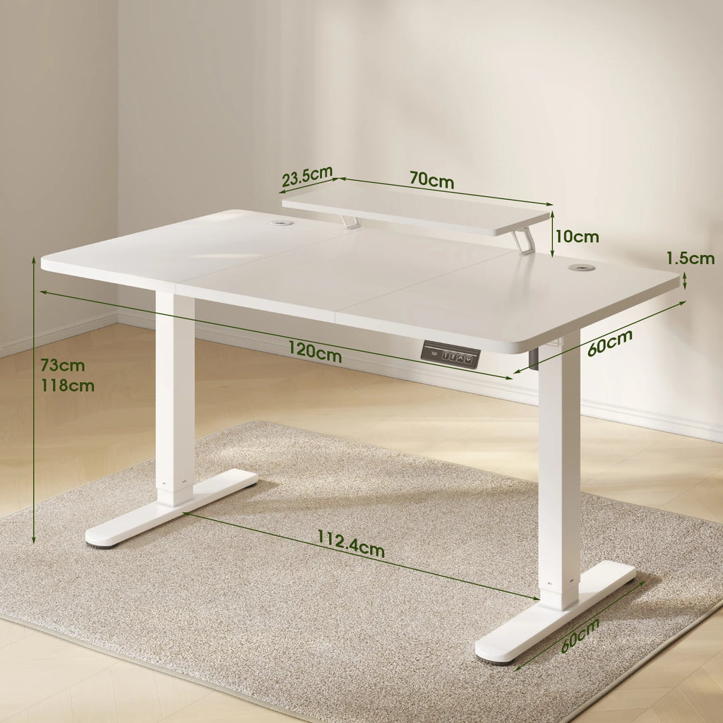 Devoko elektrischer höhenverstellbarer Schreibtisch 120 × 60 cm mit Monitorständer Ergonomischer Sitz-Steh-Schreibtisch (Weiß)