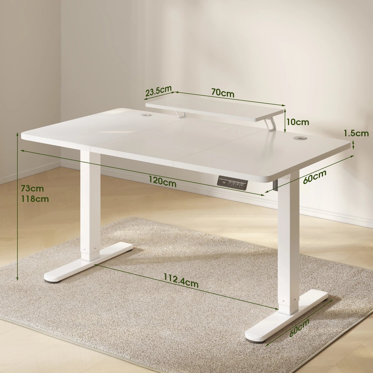 Devoko elektrischer höhenverstellbarer Schreibtisch 120 × 60 cm mit Monitorständer Ergonomischer Sitz-Steh-Schreibtisch (Weiß)