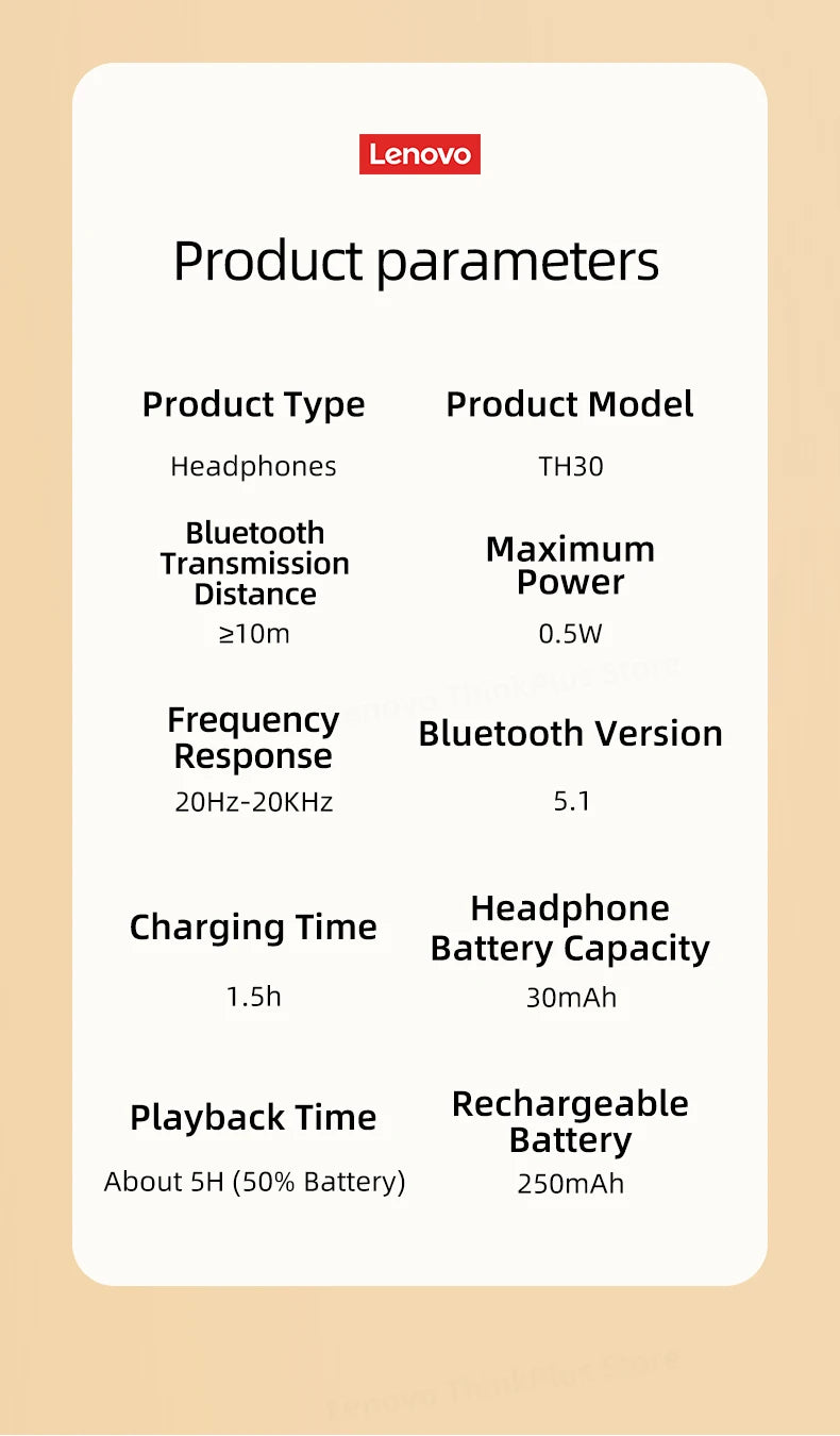 Choice Lenovo th30 kabellose Kopfhörer Bluetooth-Ohrhörer 5.0 faltbares Headset Sportkopfhörer Gaming Fone Bluetooth-Ohrhörer