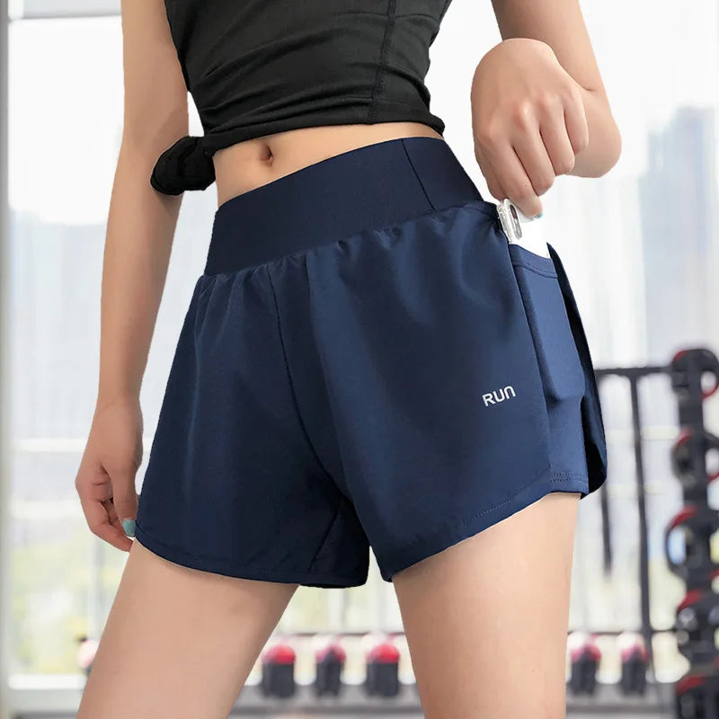 Damen Freizeit Sport Anti-Exposition Falsche Zweiteilige Abnehmende Sport Fitness Nackt Yoga Atmungsaktive Shorts Zweitbild