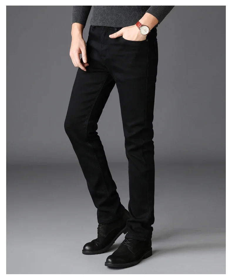 Frühling Herbst Herren Klassische Modemarke Jeans Homme Mann Weiche Stretch Schwarze Biker Maskulino Denim Hose Herrenhosen Overalls