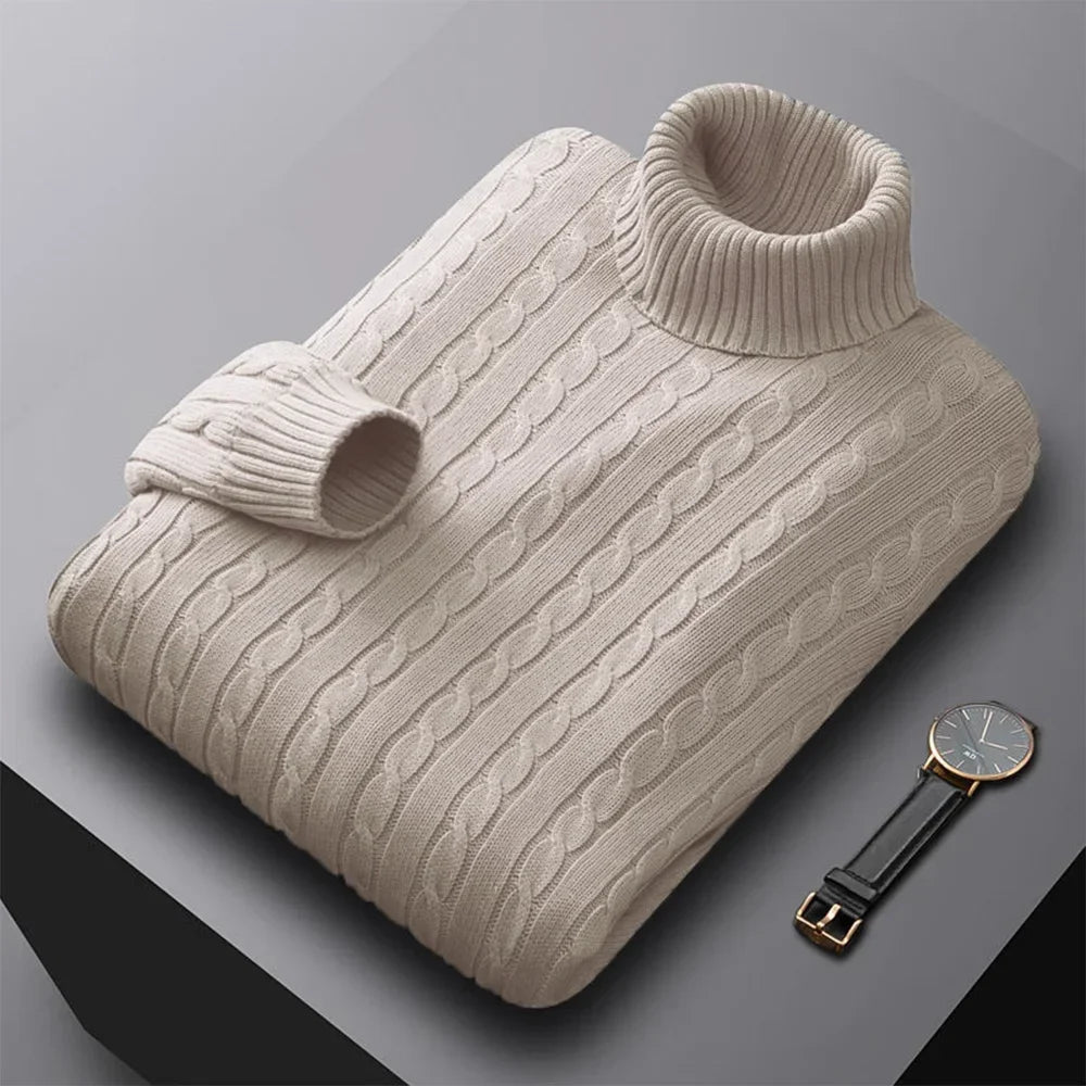 Herbst Neues Herren Rollkragenpullover Jacquard-Strickpullover Einfarbig Freizeit Wärme Hochelastisch Vielseitiger Herren-Pullover