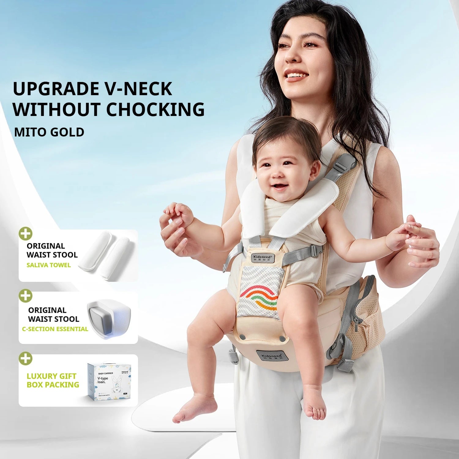 AIBEDILA Baby Carrier Waist Stool Ergonomic Kangaroo Baby Carrier with Knob Breathable Newborn Waist Stool 0-36M