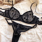 Neues Dessous-Tangas-Set, sexy, ultradünner transparenter BH, Damen-Bügel-Push-up-BH-Set, sommerliche, romantische Pfirsichherz-Unterwäsche