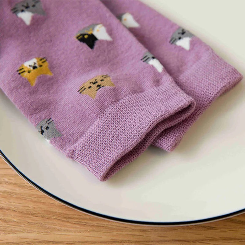 5 Paar Socken mit Katzenmuster, süße & bequeme Allround-Mid-Tube-Socken, Damenstrümpfe & Strumpfwaren