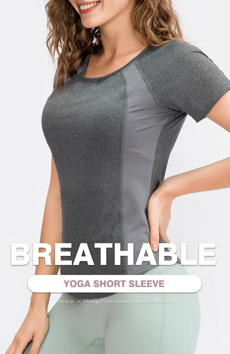 Women Yoga Tops Breathable Sport Fitness Workout Running Yoga Top Quick Dry Short Sleeve Gym T Shirt